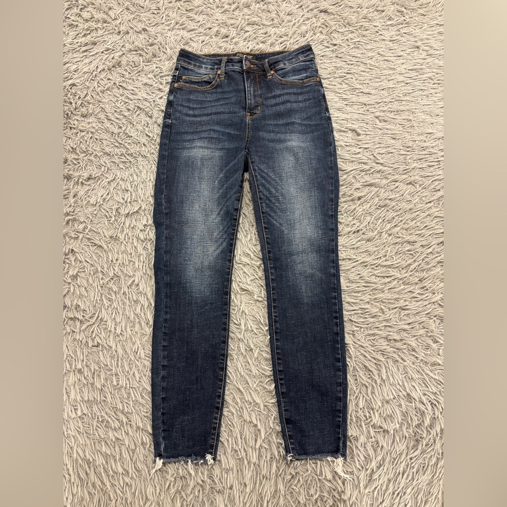 Judy Blue Skinny Jeans Women 7/28 Blue Frayed Hem Copper Denim Stretch JB88527
